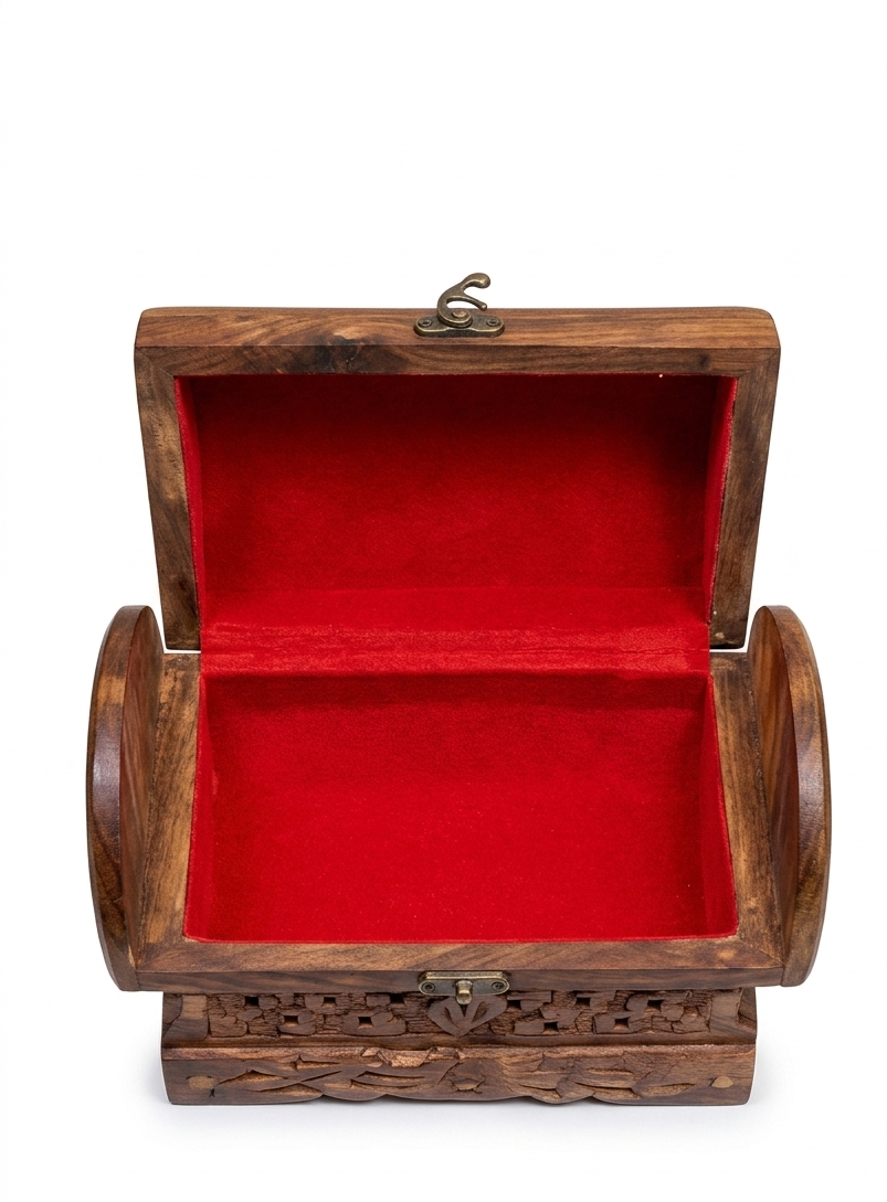 Handcrafted Vintage Wooden Treasure Chest – Intricate Carved Jewelry Organizer
