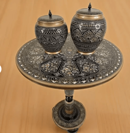 3-Piece Handcrafted Wooden Table Set – Lacquer Art Side Table with 2 Matching Jars - My Store