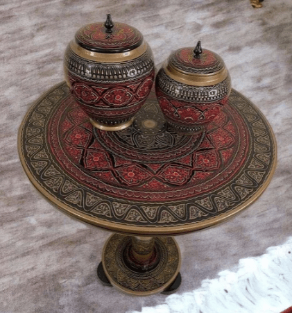 3-Piece Handcrafted Wooden Table Set – Lacquer Art Side Table with 2 Matching Jars - My Store