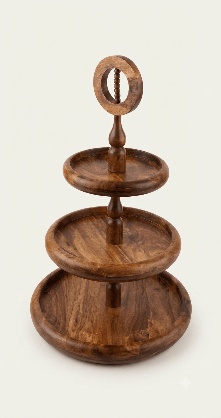 3-Tier Handcrafted Wooden Serving Stand – Rustic Tiered Tray Organizer - My Store