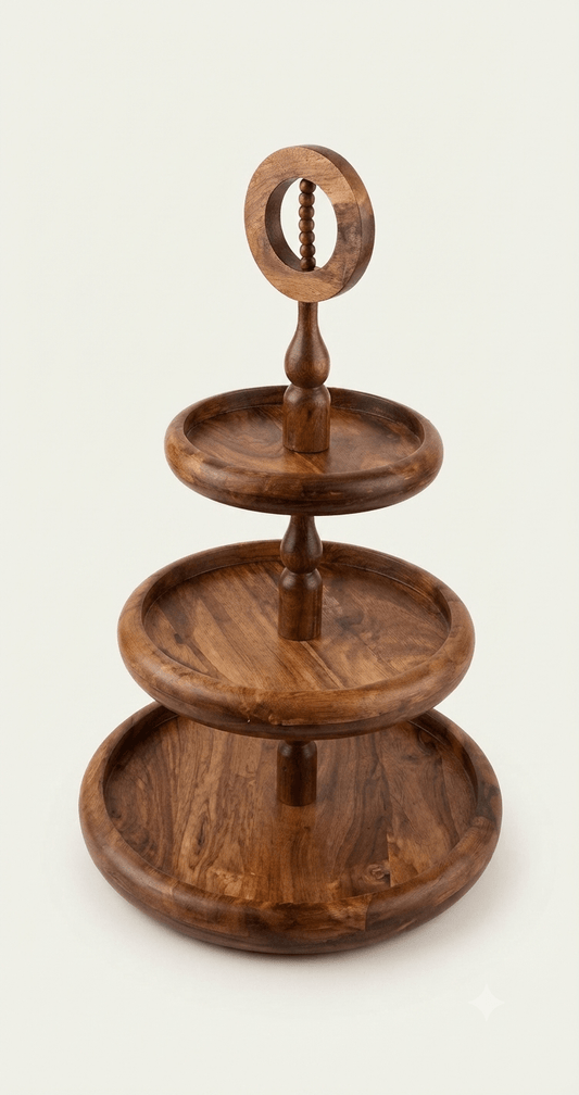 3-Tier Handcrafted Wooden Serving Stand – Rustic Tiered Tray Organizer - My Store