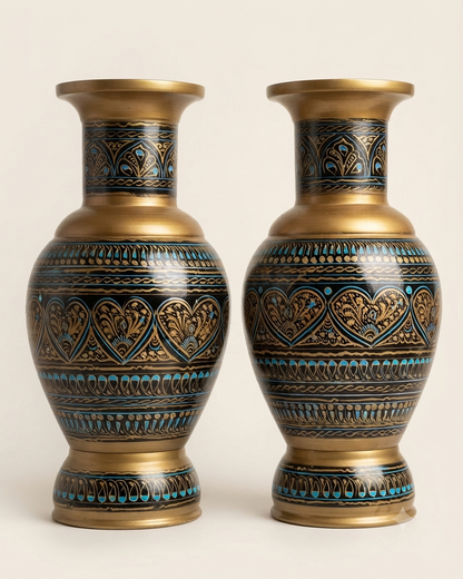 Handcrafted Wooden Flower Vases Pair