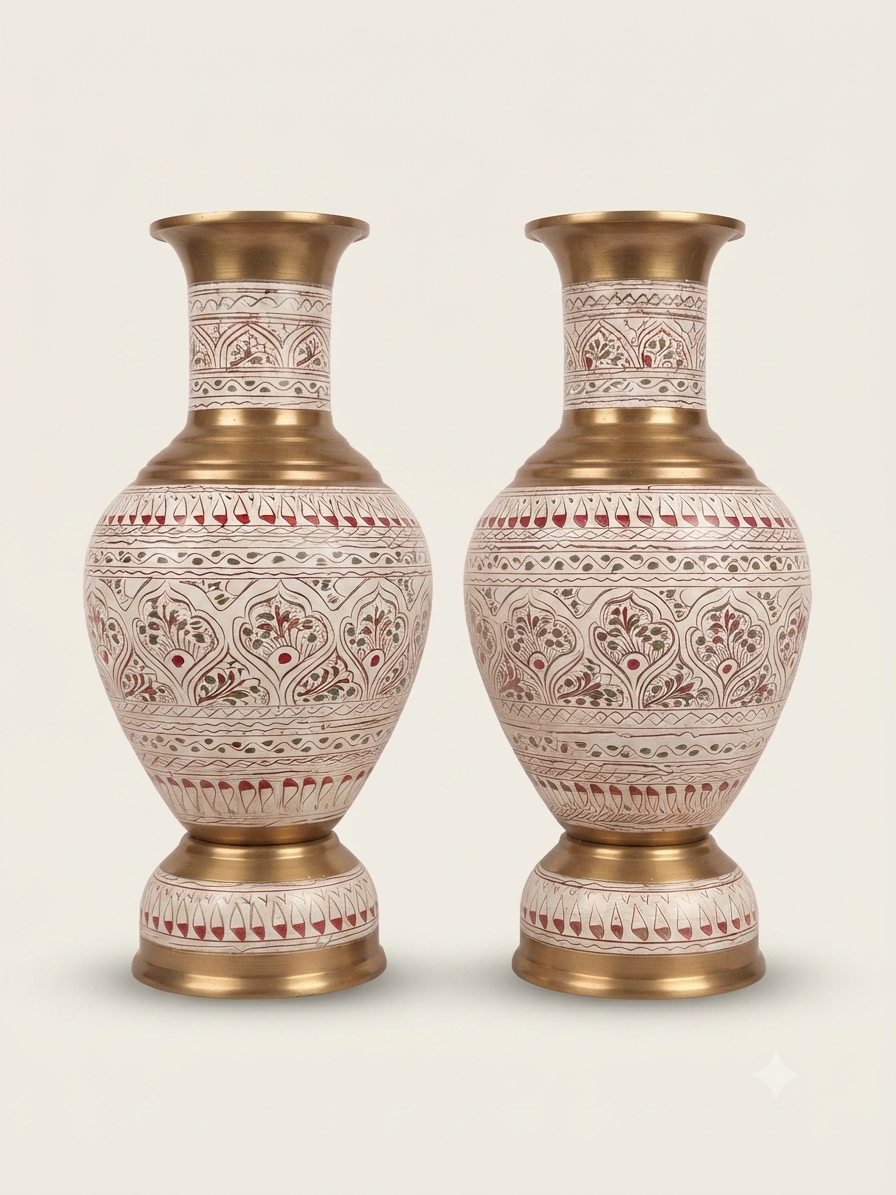 Handcrafted Wooden Flower Vases Pair