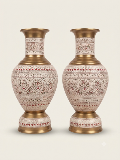 Handcrafted Wooden Flower Vases Pair