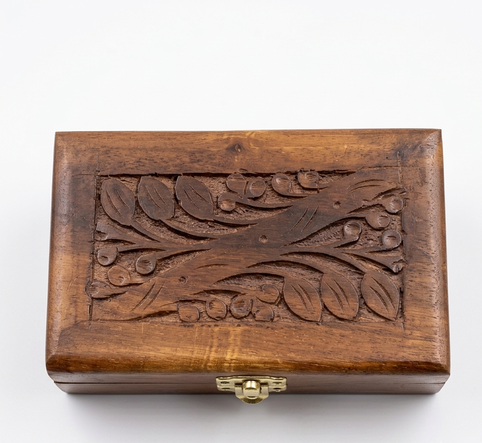 Artisan Hand-Carved Wooden Keepsake Box