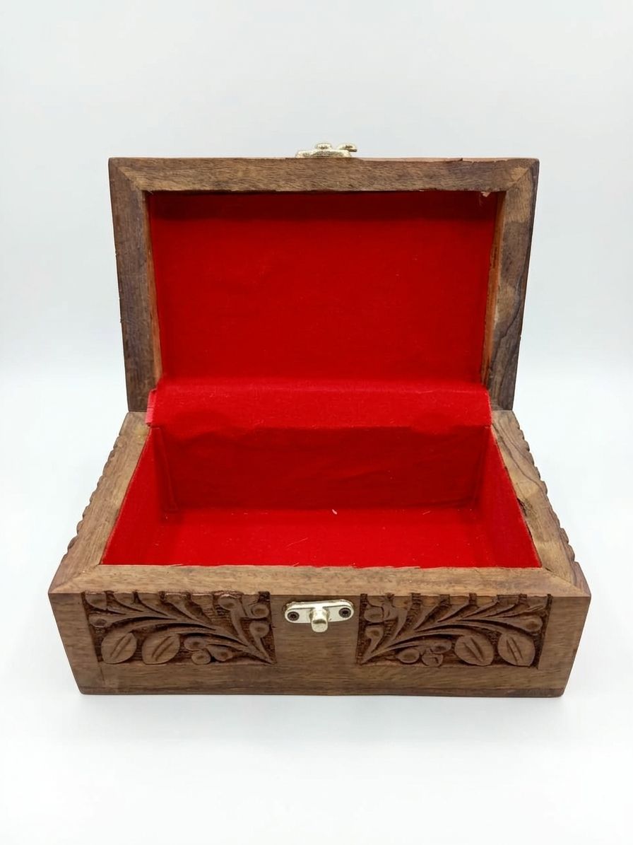 Handcrafted Floral Carved Wooden Keepsake Box