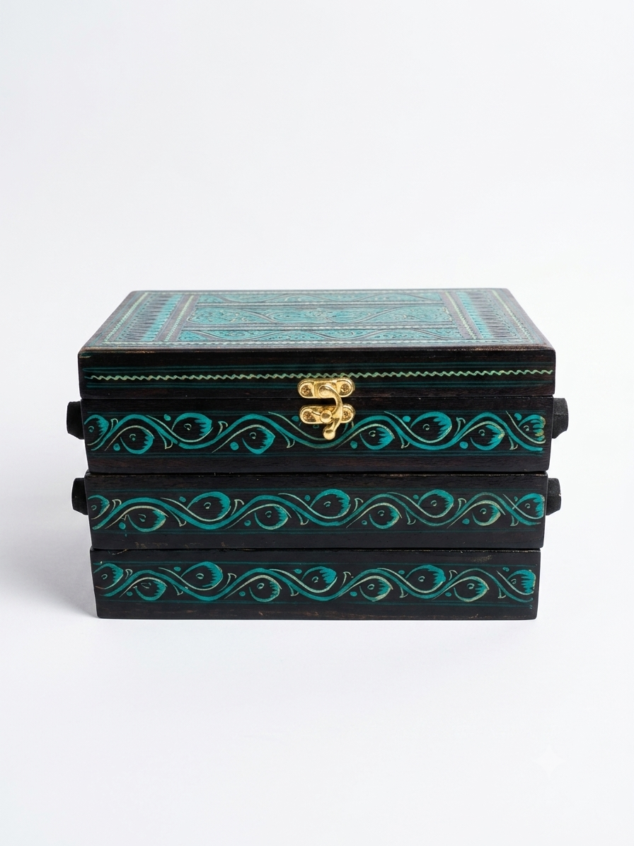 Handcrafted Artisan 3-Tier Wooden Jewelry Organizer Box