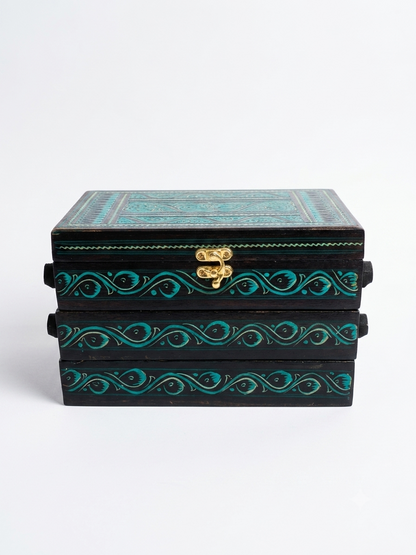 Handcrafted Artisan 3-Tier Wooden Jewelry Organizer Box