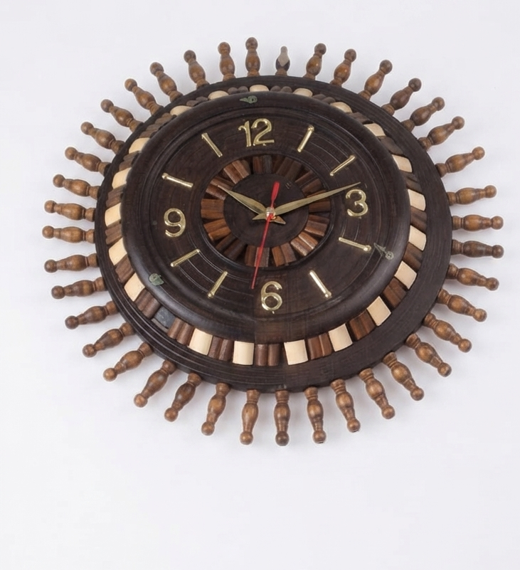 Premium Solid Wood Round Wall Clock with Golden Numerals