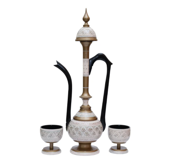 Handcrafted Wooden Surahi Set with 2 Cups