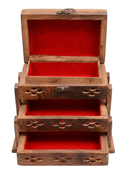 Artisan Handcrafted 3-Tier Wooden Jewelry Organizer - My Store