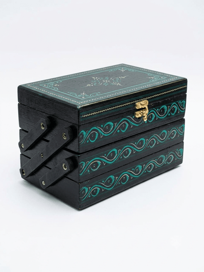 Handcrafted Artisan 3-Tier Wooden Jewelry Organizer Box - My Store