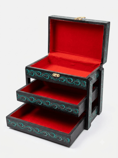 Handcrafted Artisan 3-Tier Wooden Jewelry Organizer Box - My Store