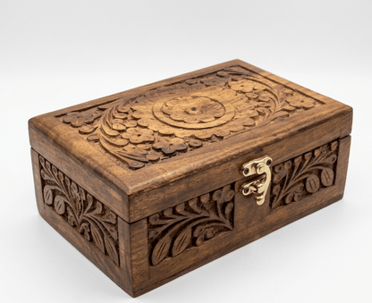 Handcrafted Floral Carved Wooden Keepsake Box - My Store