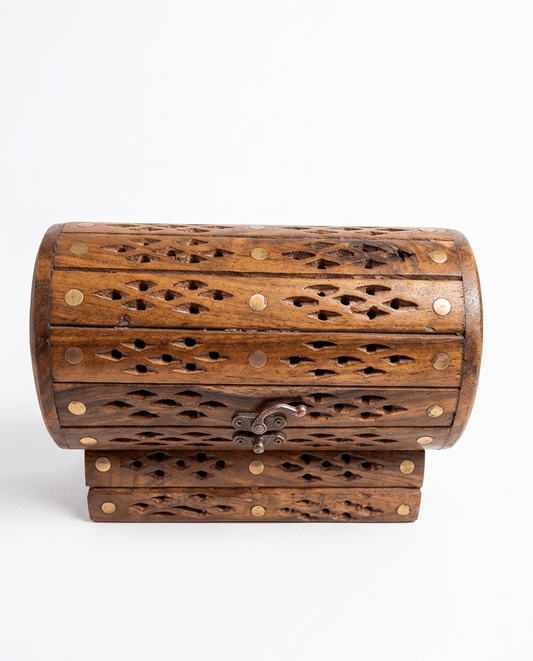 Handcrafted Vintage Wooden Treasure Chest – Intricate Carved Jewelry Organizer - My Store