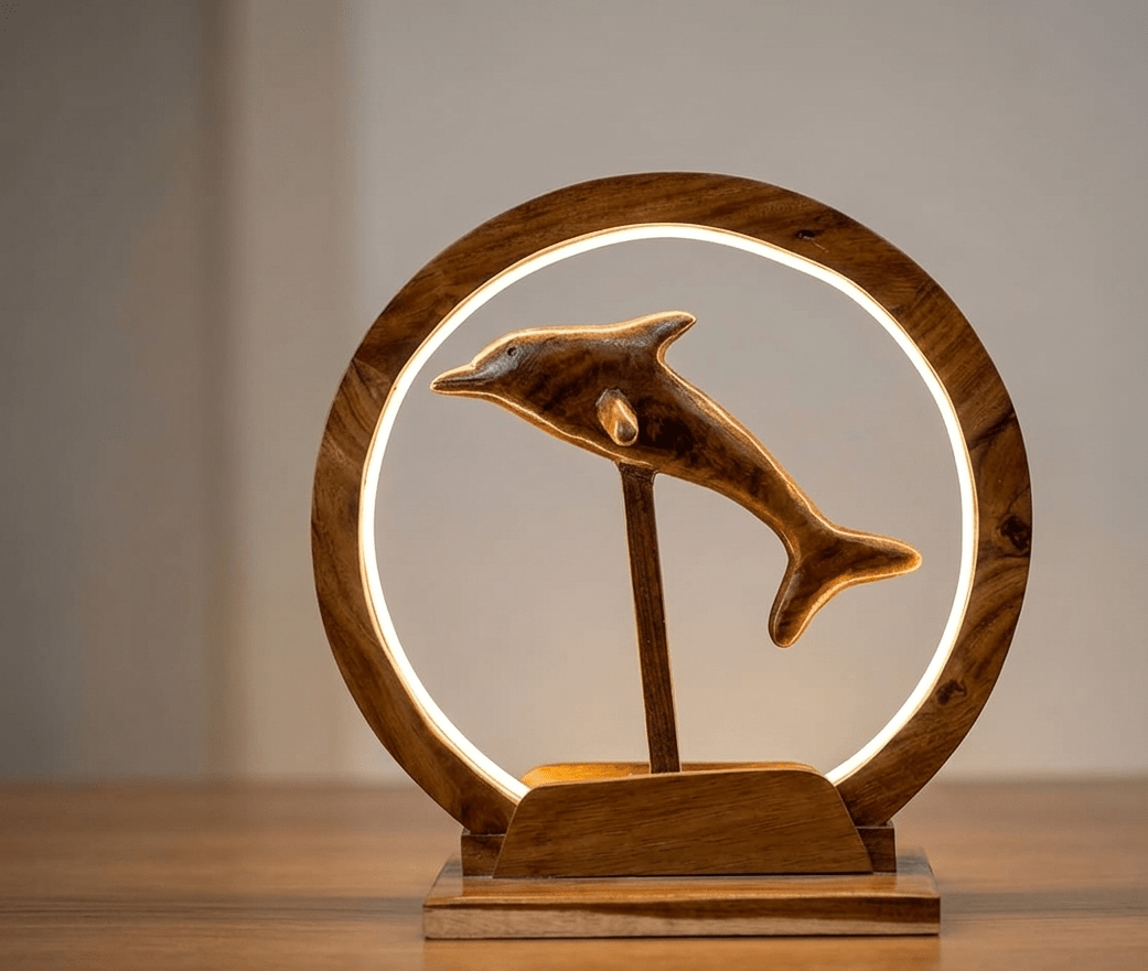 Handcrafted Wooden Dolphin Ring Lamp – Circular LED Ambient Night Ligh - My Store