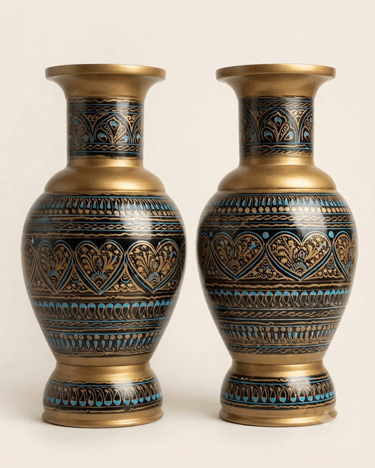 Handcrafted Wooden Flower Vases Pair - My Store