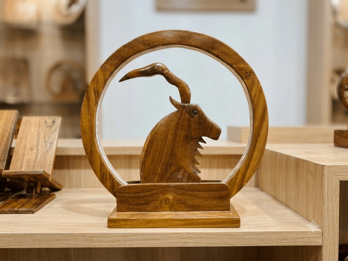 Handcrafted Wooden Markhor Ring Lamp – Circular LED Ambient Night Light - My Store