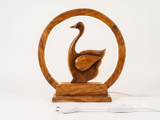 Handcrafted Wooden Swan Ring Lamp – Circular LED Ambient Night Light - My Store