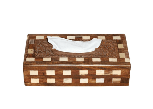 Handcrafted Wooden Tissue Box – Classic Brass & Bone Inlay Artwork - My Store