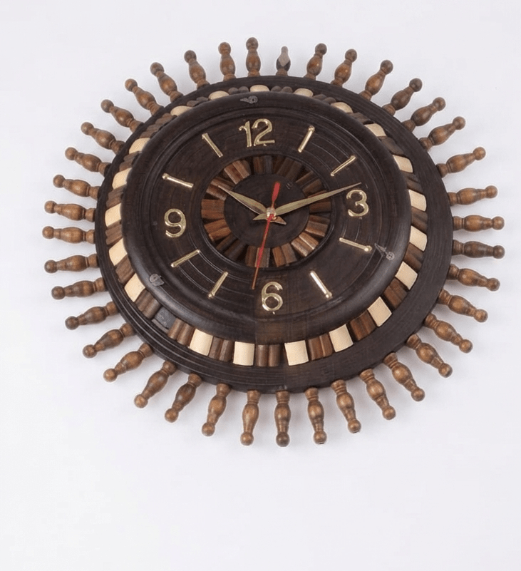 Premium Solid Wood Round Wall Clock with Golden Numerals - My Store