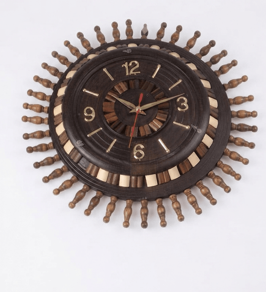 Premium Solid Wood Round Wall Clock with Golden Numerals - My Store