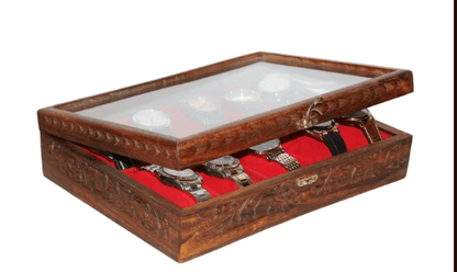 Premium Wooden Watch Display Storage Box – Velvet Interior & Glass Lid - My Store