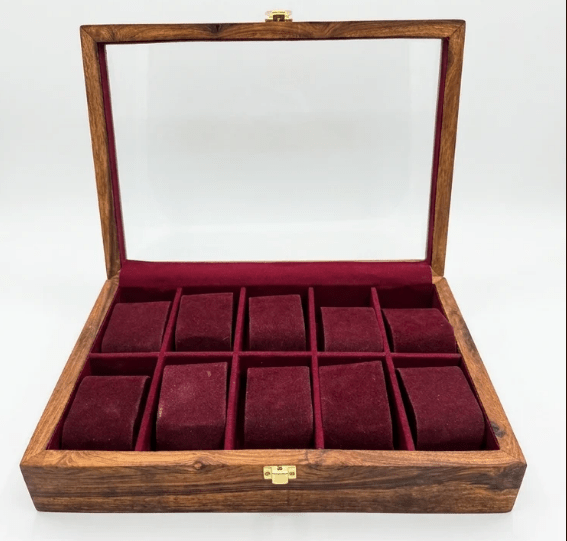 Premium Wooden Watch Display Storage Box – Velvet Interior & Glass Lid - My Store