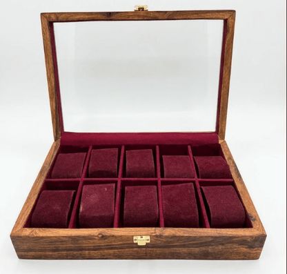 Premium Wooden Watch Display Storage Box – Velvet Interior & Glass Lid - My Store