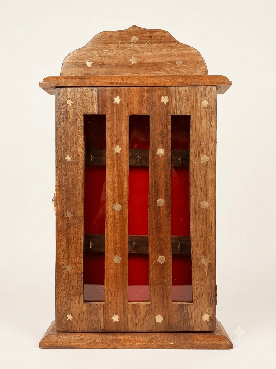 Traditional Sheesham Wooden Key Organizer Box – Red Velvet Backing - My Store