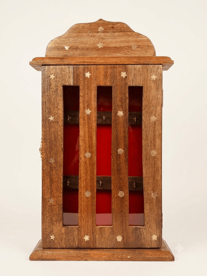 Traditional Sheesham Wooden Key Organizer Box – Red Velvet Backing - My Store