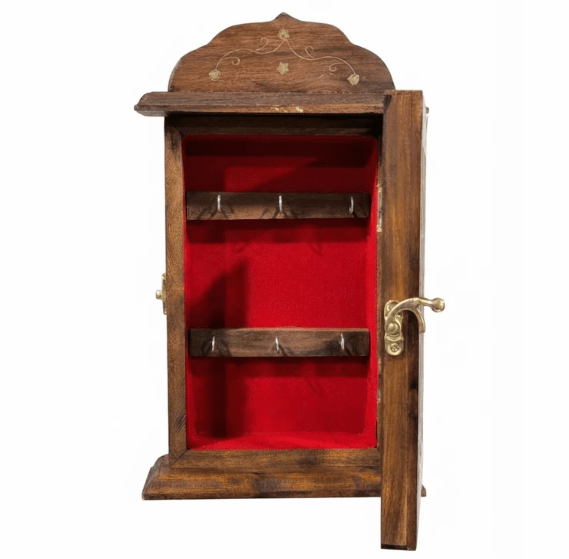 Traditional Sheesham Wooden Key Organizer Box – Red Velvet Backing - My Store